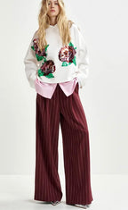 Essentiel Antwerp White Sweatshirt with Red & Green Sequin Motifs