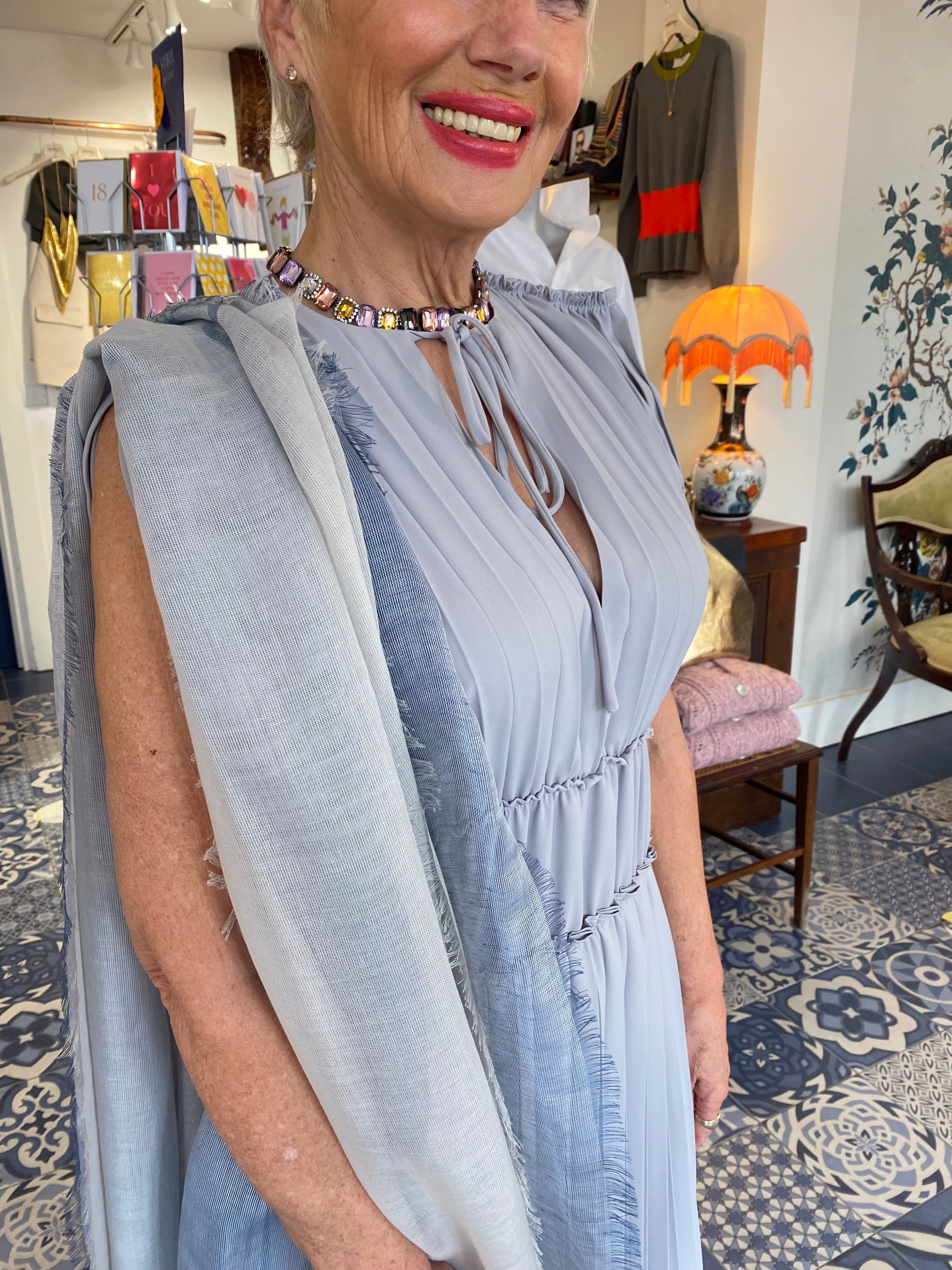 Beatrice B Dove Grey Grecian Pleated Dress