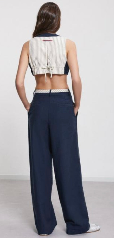 Ottod’Ame Navy Linen blend Slouchy Straight leg Trousers