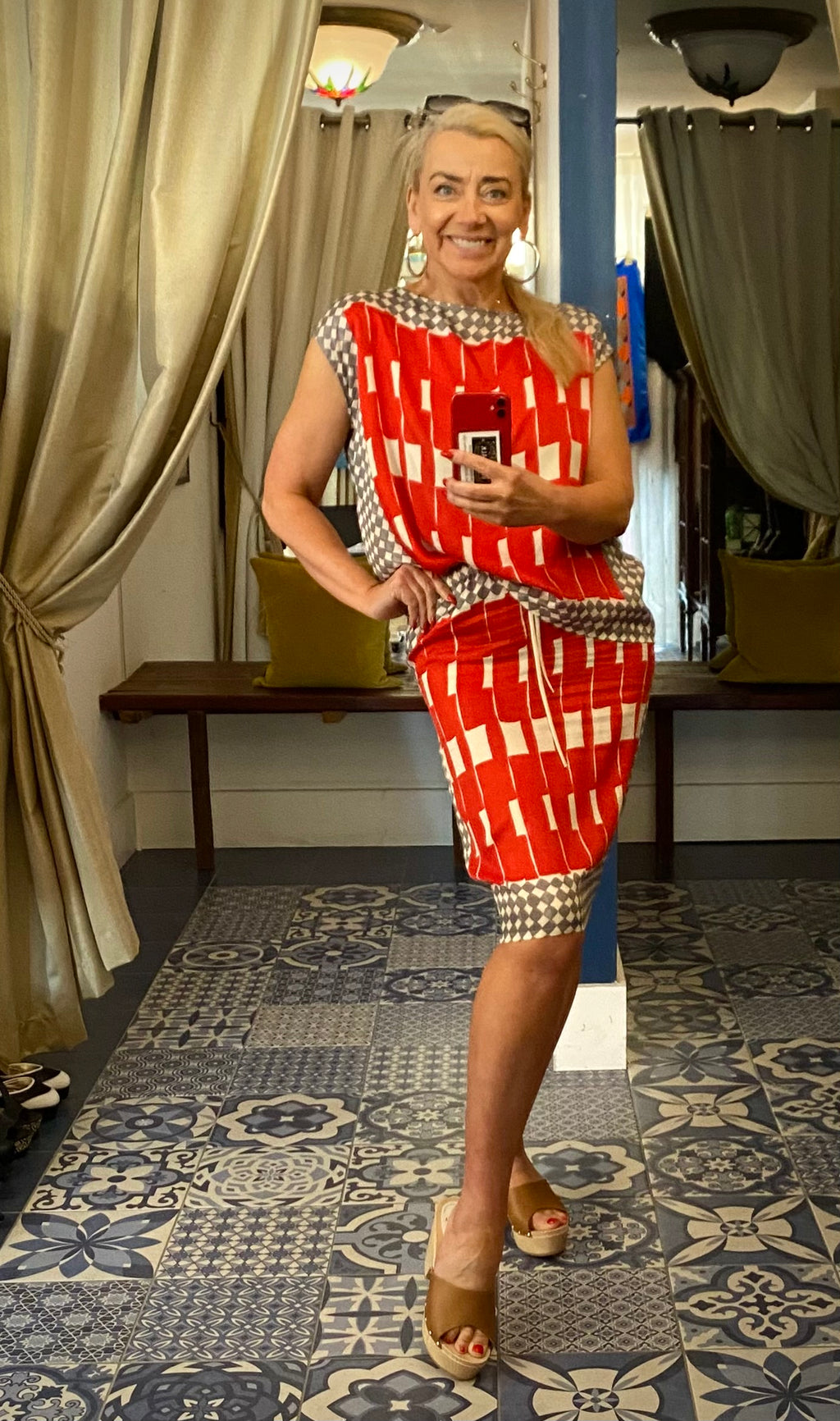 Ottodame Red Printed Viscose Skirt