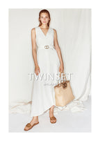 TWINSET Ivory Linen Blend Sleeveless Dress