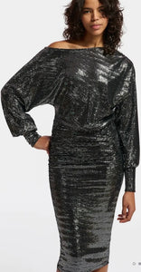 Essentiel Antwerp Black & Silver Metallic Stretch Bodycon Dress