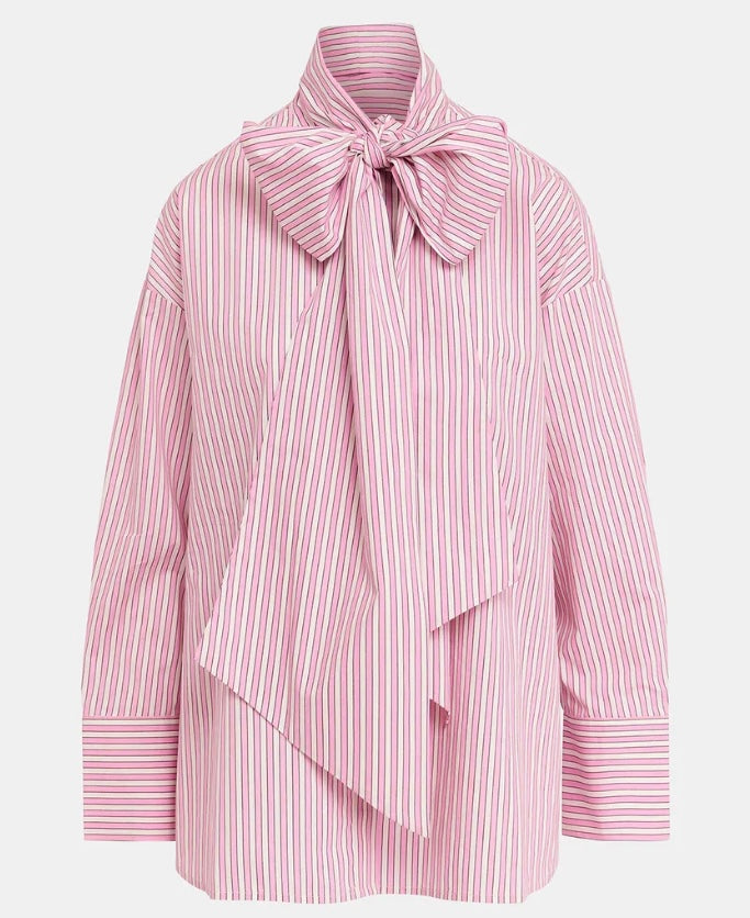 Essentiel Antwerp Pink Pin-Stripe Pussybow Shirt