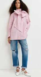 Essentiel Antwerp Pink Pin-Stripe Pussybow Shirt