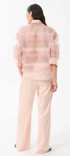 Beatrice B Baby Pink Enver Satin Wide Leg Trousers