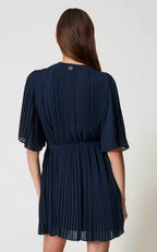 Twinset Milano Navy Pleated Georgette Short Dress