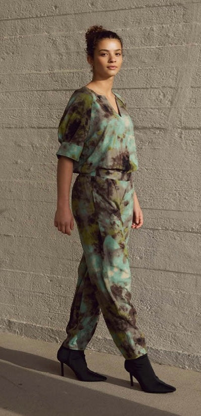 RDF Khaki Green Marble Print Loose Lounge Wear Trousers