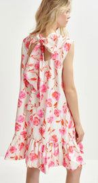 Essentiel Antwerp Pink /  Red / Orange Floral Shift Dress with puffball Frill Hemline