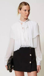 Twinset Milano Snow White Georgette Blouse with Frill & Lace