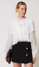 Load image into Gallery viewer, Twinset Milano Snow White Georgette Blouse with Frill &amp; Lace
