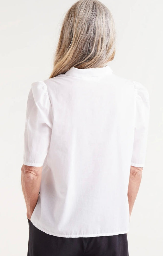 Compania White Short Sleeve Cotton Shirt with Black Zebra Print