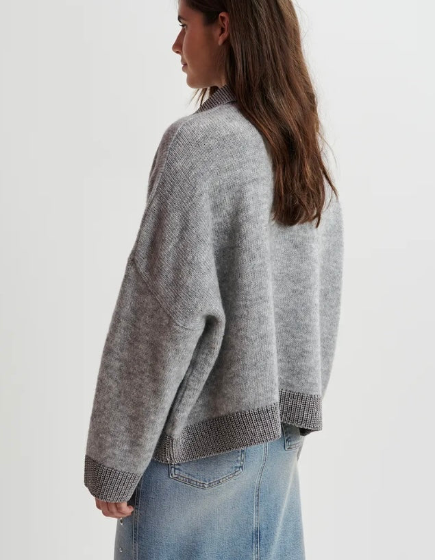 Essentiel Antwerp Silver & Dove Grey Wool Polo Sweater