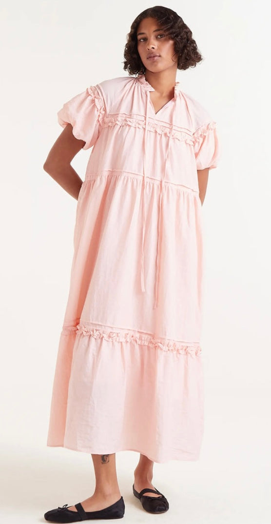 Compania Baby Pink Tiered Midi Dress with frills