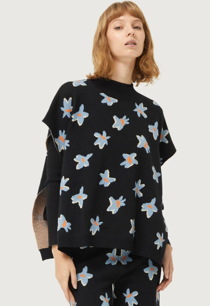 Compania Fantastica Black Floral Jacquard Sleeveless Pullover