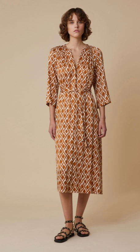 PennyBlack Tobacco & Soft White Diamond Print Shirt Dress