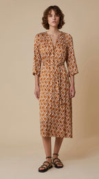 PennyBlack Tobacco & Soft White Diamond Print Shirt Dress