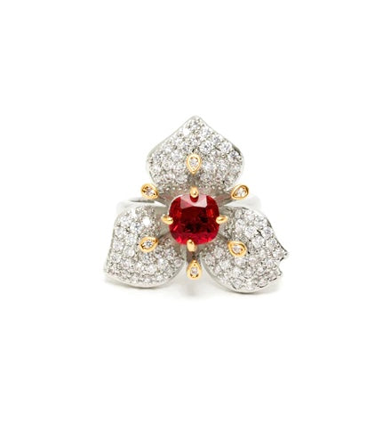 Nali Silver Ring with Crystal & Ruby Stone