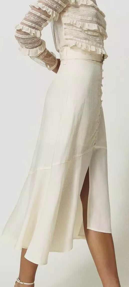 Twinset Caramel colour Linen Blend Midi Skirt