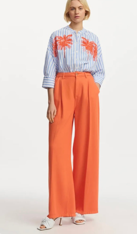 Essentiel Antwerp Blue & White Stripe Shirt with Beaded & Embroidered Motiff