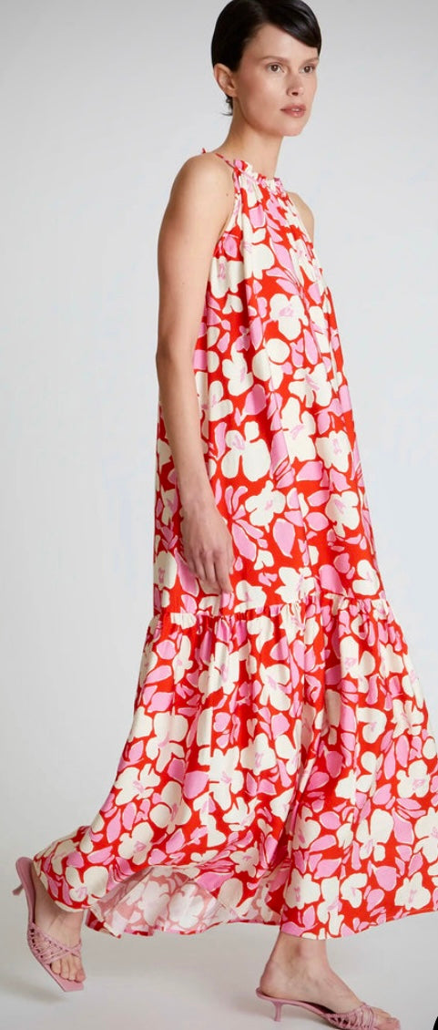 Compania Fantastica Pink & Red Floral Halter-Neck Long Dress