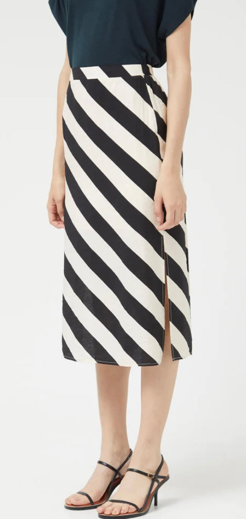 Compania Black & Soft White Diagonal Stripe Midi Skirt