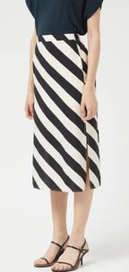 Compania Black & Soft White Diagonal Stripe Midi Skirt