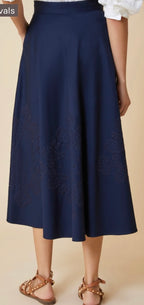 PennyBlack Navy Full Circle Embroidered Skirt