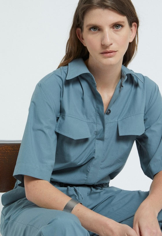 Ottodame Denim Blue Poplin Cotton Jumpsuit