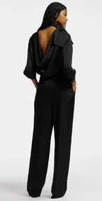 Essentiel Antwerp Black Tapered Leg Satin Pants