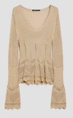 PennyBlack Gold Silk Crochet V-Neck Knit