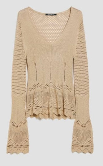 PennyBlack Gold Silk Crochet V-Neck Knit