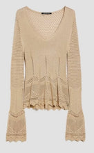 Load image into Gallery viewer, PennyBlack Gold Silk Crochet V-Neck Knit
