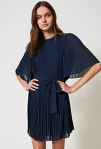 Twinset Milano Navy Pleated Georgette Short Dress