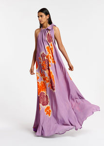 Essential Antwerp Lilac, orange and purple floral print halter neck maxi dress