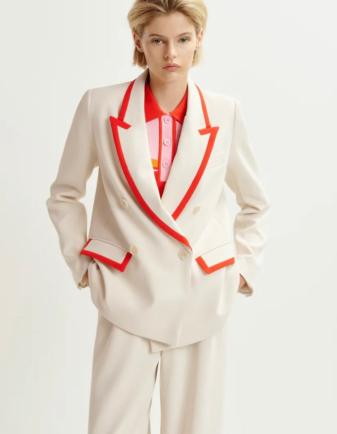Essentiel Antwerp Off White with Orange/ Red Trim Blazer