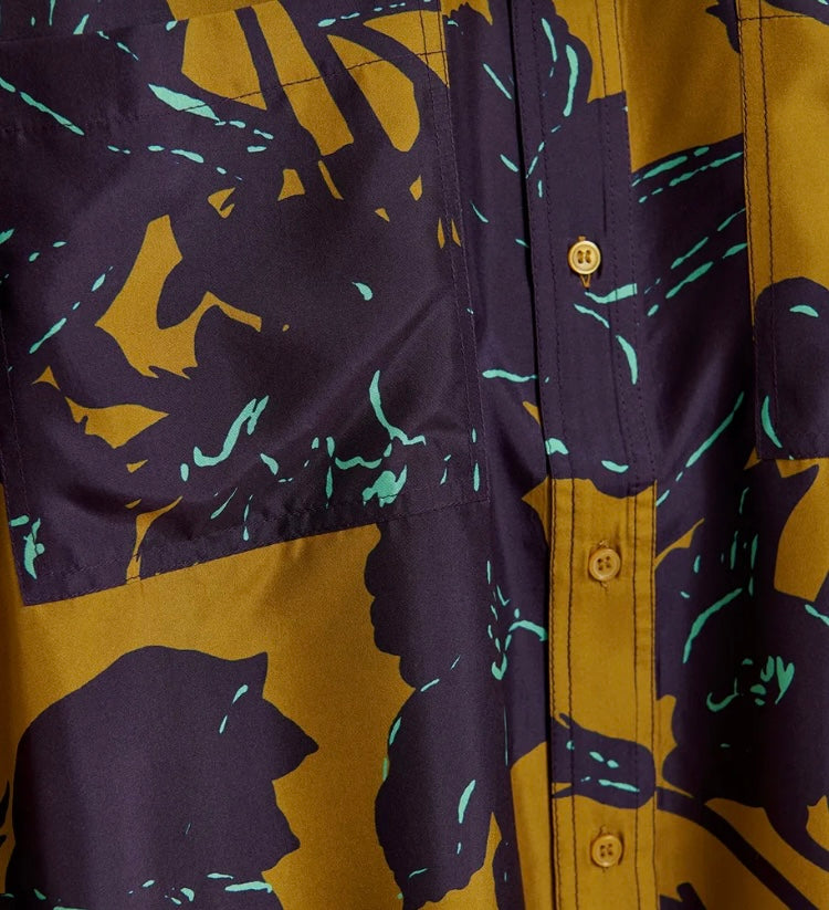 Essentiel Antwerp Bronze & Navy Silk Floral Print Shirt