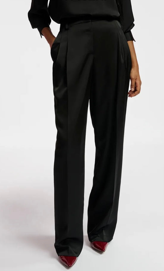 Essentiel Antwerp Black Tapered Leg Satin Pants