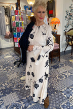 Twinset Cream & Black Wisteria Carnation Crepe de Chine Dress