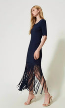 Load image into Gallery viewer, Twinset Navy Short Knit Dress with fringing
