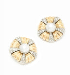 Nali Vintage Gold with Crystals & Pearl Stud Earrings