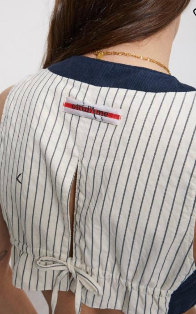 Ottod’Ame Navy  Linen blend Cropped Waistcoat Top
