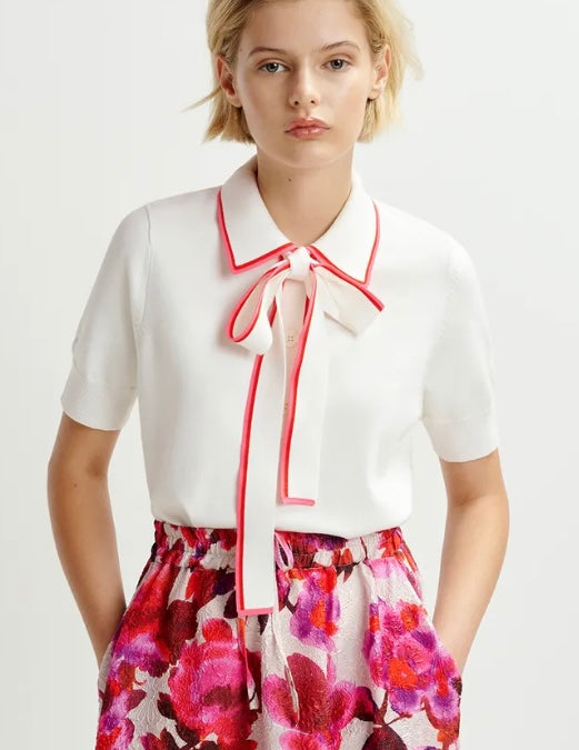 Essentiel Antwerp Off White Fine Knit with Collar & Self-Tie NeckTie