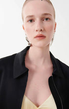 Load image into Gallery viewer, Beatrice B Black Bomber Jacket with Georgette Back &amp; Lace
