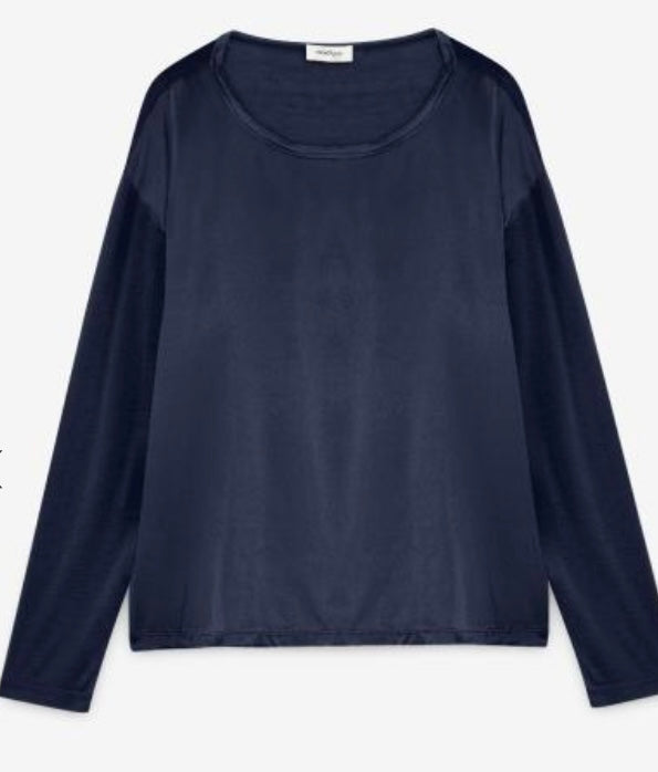 Otto’dame Navy Silk & Viscose Long Sleeve Blouse