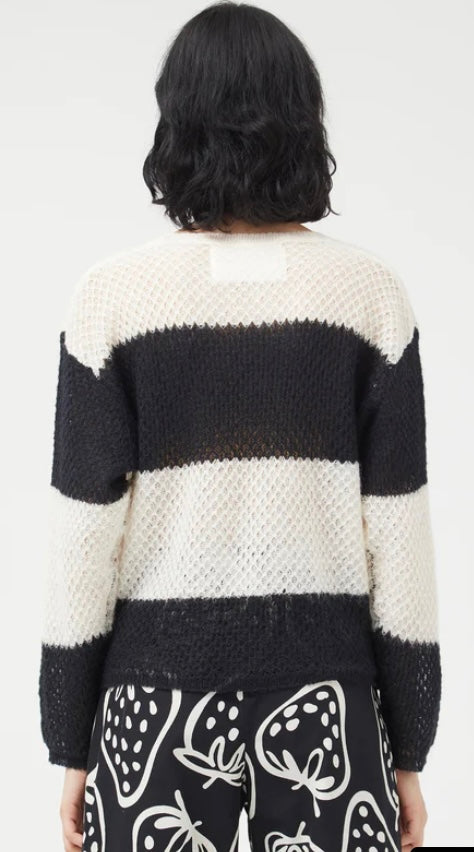 Compania Black & Soft White Crochet Fine Knit Jumper