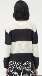 Compania Black & Soft White Crochet Fine Knit Jumper