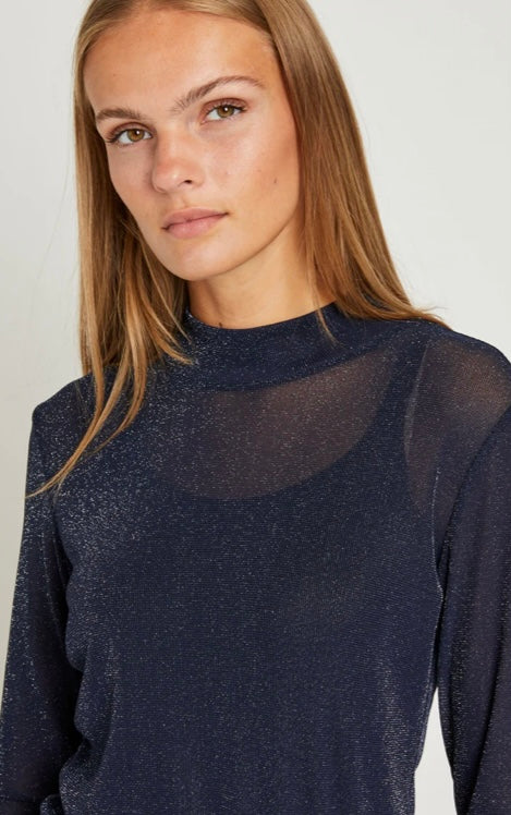 RDF Navy shimmer Crew Neck Top