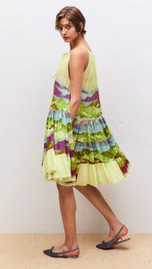 Beatrice B Lime Scenic Print Flounce & Frill Dress