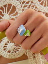 Load image into Gallery viewer, Nali Double Enamel &amp; Crystal in Blue / Green Ring
