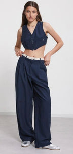 Ottod’Ame Navy Linen blend Slouchy Straight leg Trousers